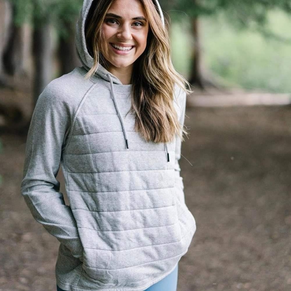 Zyia Active Combo Pocket Sweatshirt Grey Quilted Hooded Size XS - Picture 2 of 8